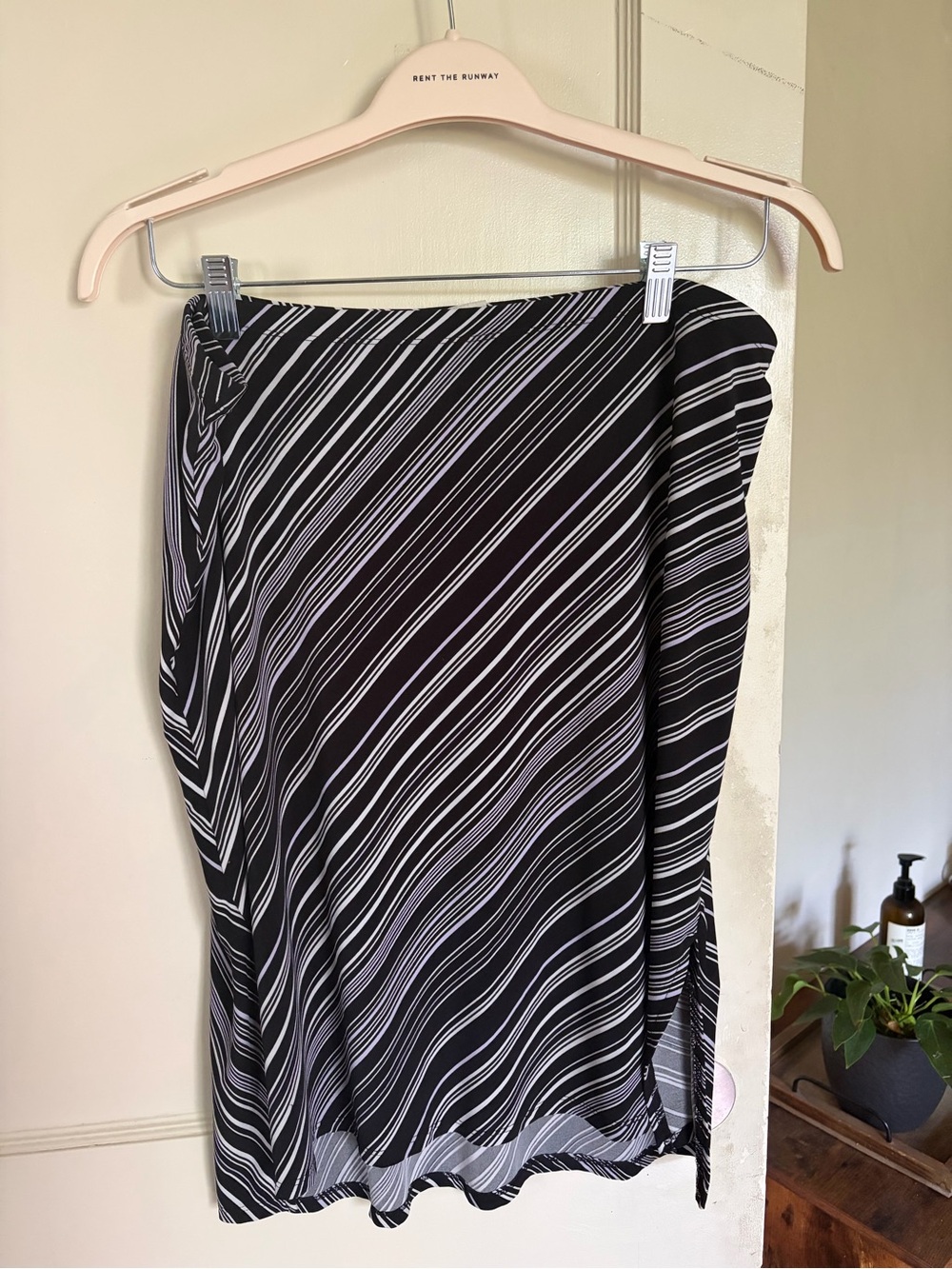 Black and White Diagonal Stripe Midi Skirt